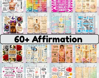 60+ Affirmation Tumbler Wrap PNG Bundle | Positive Quotes & Motivational Sayings | 20oz Skinny Sublimation Designs | Cricut Digital Download