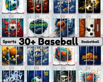 30+ Sports Tumbler Wrap Bundle | Baseball Basketball Soccer Football PNG | Kids & Adults Sublimation Designs | High Quality Digital Download