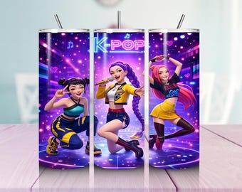 K-Pop Inspired Anime Girl 20oz Skinny Tumbler Wrap PNG | Aesthetic Music Concert Design | Sublimation Digital Download