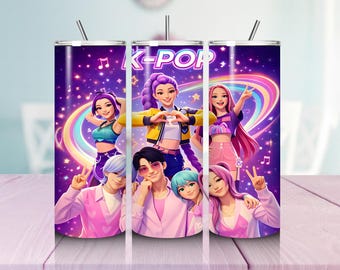 Anime K-Pop Style Girl Group Tumbler Wrap PNG | 20oz Skinny Sublimation Design | Gift for Music Lovers