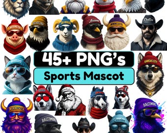 45+ Sports Mascot PNG Bundle | Animal Mascot Characters Clipart | Cool Mascot Illustrations | Sublimation & Cricut Digital Download