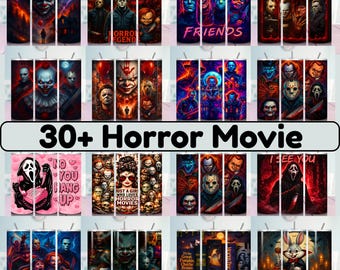 30+ Horror 20oz Skinny Tumbler PNG Bundle | Scary Halloween Movie Tumbler Wrap | Spooky Sublimation Design Download Instant Download