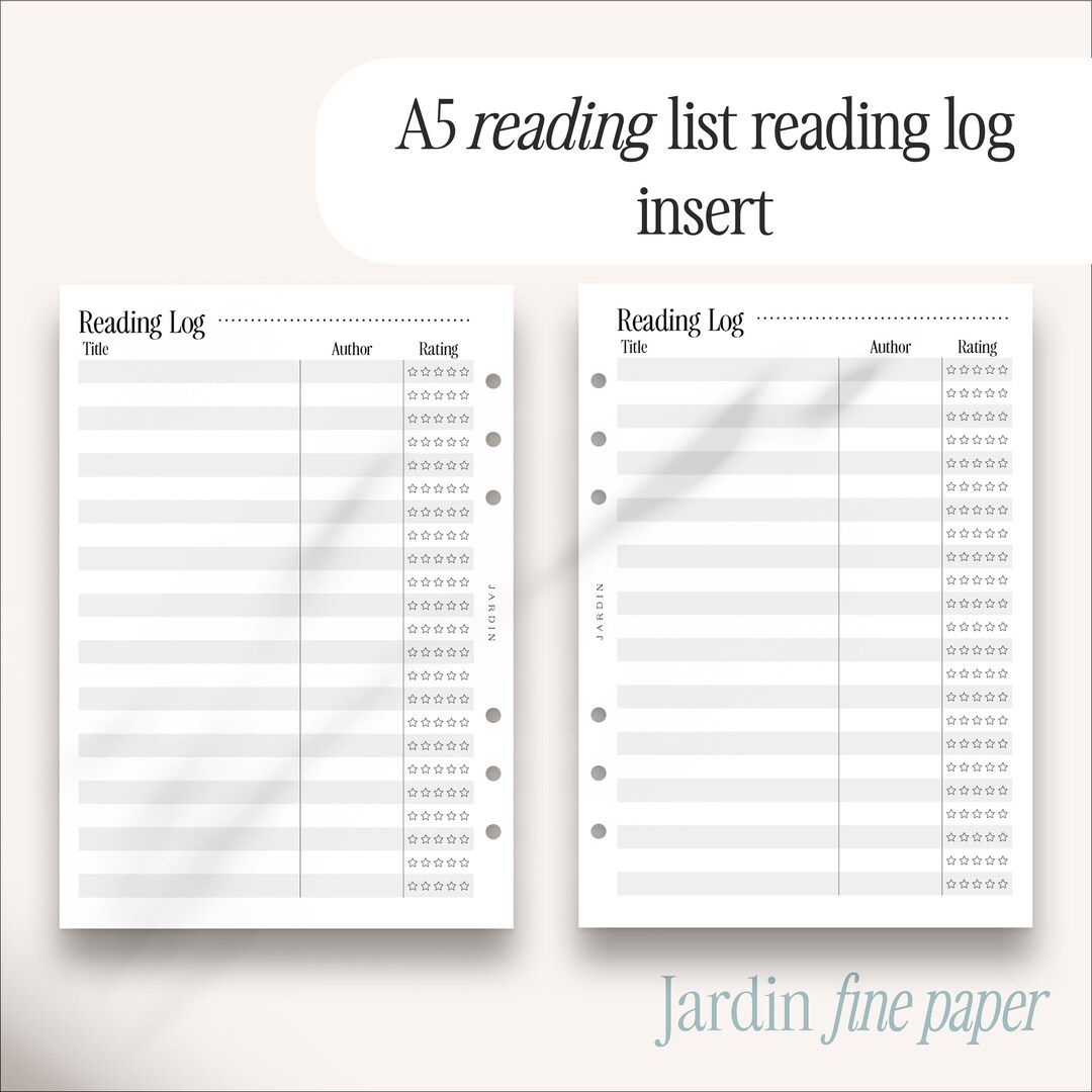 Printable A5 Book Journal Reading Log List Insert | (printable PDF File ...