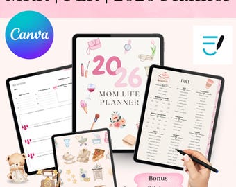 Agenda digitale Cute Mom Life 2026 / Agenda GoodNotes / Agenda Canva modificabile / MRR PLR incluso / Pacchetto adesivi bonus