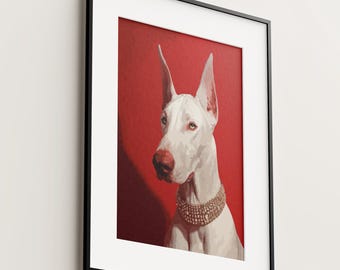 Doberman Art Print, Dog Portrait Canvas, Red Dog Artwork, Girly Chic Decor, High Fashion Dog Poster, Pet Illustration Art, Dog Lover Gift