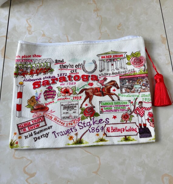 Saratoga “and they’re off at Saratoga” cosmetic/ travel bag 9” x 7” Rare.