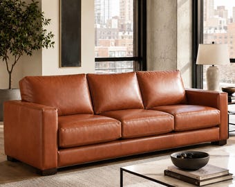 Custom Buffalo Leather Sofa Cushion Cover, Made-to-Measure Couch Seat Cover