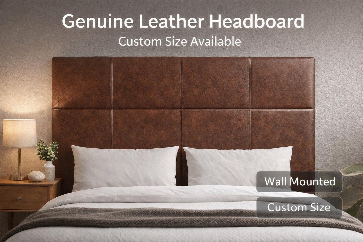 Custom Leather Headboard Cover, King Queen Double Bed Slipcover