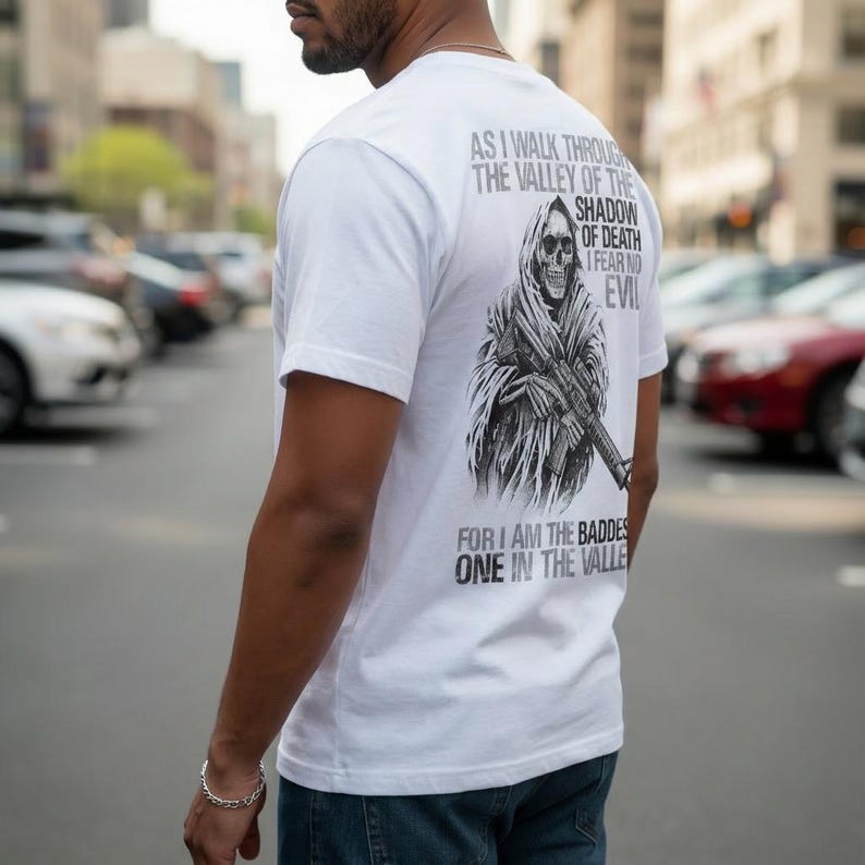 No temo al mal - Camiseta con rifle Reaper desgastado: El más malo del valle imagen 6