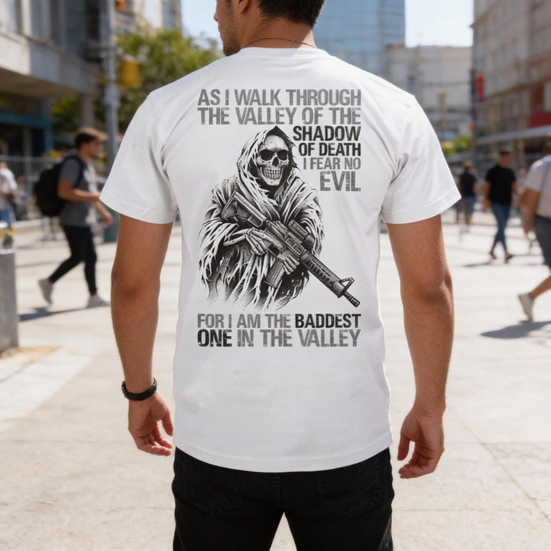 No temo al mal - Camiseta con rifle Reaper desgastado: El más malo del valle imagen 5