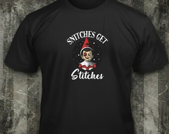 密告者は縫われる - 痛烈な殴られたエルフのTシャツ：ダークなクリスマスユーモア