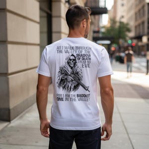 No temo al mal - Camiseta con rifle Reaper desgastado: El más malo del valle imagen 4