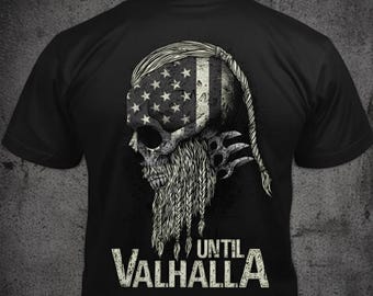 ヴァルハラまで - アメリカンバイキングスカルTシャツ：愛国的なミリタリーギフト