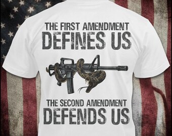 修正第1条は第2条を擁護する - ダメージ加工ライフルスネークTシャツ：愛国的な銃の権利