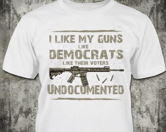 書類なしの銃が好き - ダメージ加工のライフル銃の政治Tシャツ：共和党のユーモア
