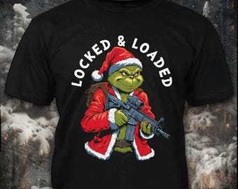 ロック・アンド・ローデッド - タクティカルクリスマスグリーンモンスターTシャツ：銃愛好家への面白いギフト