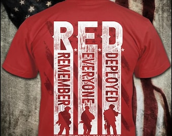 RED Remember Everyone Deployed - Distressed Soldier Silhouette T-Shirt: Patriotic Red Friday Gift