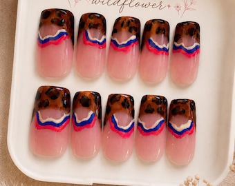 Uñas postizas Electric Flowerflower: Set de lujo largo, cuadrado y colorido