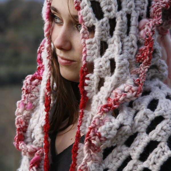 RESERVED LOVE Scarf with a Hood - Art yarn and crochet - RESERVED