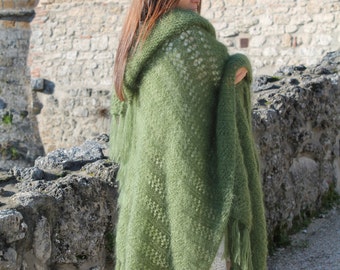 Mohair Hooded Shawl Wrap Poncho Blanket