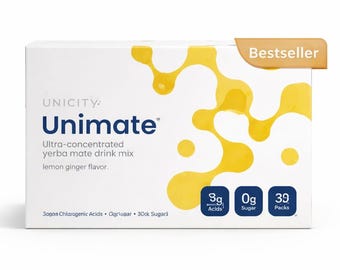 Unimate Yerba Mate Drink Mix | Lemon Ginger Flavor, Sugar-Free, 30 Stick Packs