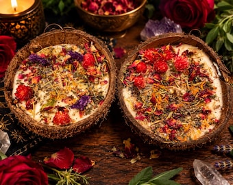 Ritualkerze aus natürlicher Kokosnussschale | Botanische Intention für den Altar
