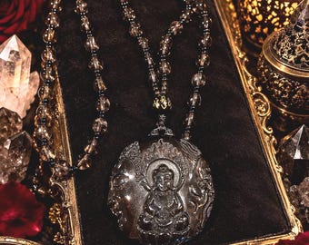 Anhänger aus natürlichem Eisobsidian, chinesisches Amulett, Buddha-Glücksbringer-Halskette