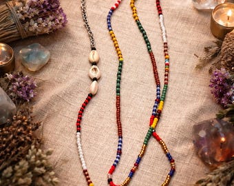 Collar de Bandera: Santeria, Ifa, Santos Elekes Handmade Vibrant Beads Cowrie Shells