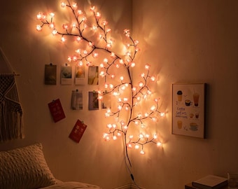 Branches lumineuses en fleurs de cerisier | LED rose vigne de saule | Décoration de chambre céleste