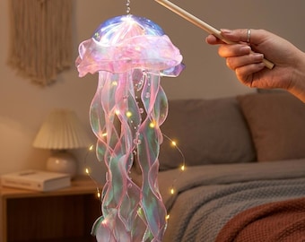 Lámpara de araña LED con forma de medusa hecha a mano / Lámpara que cambia de color / Lámpara colgante Regalo para niños