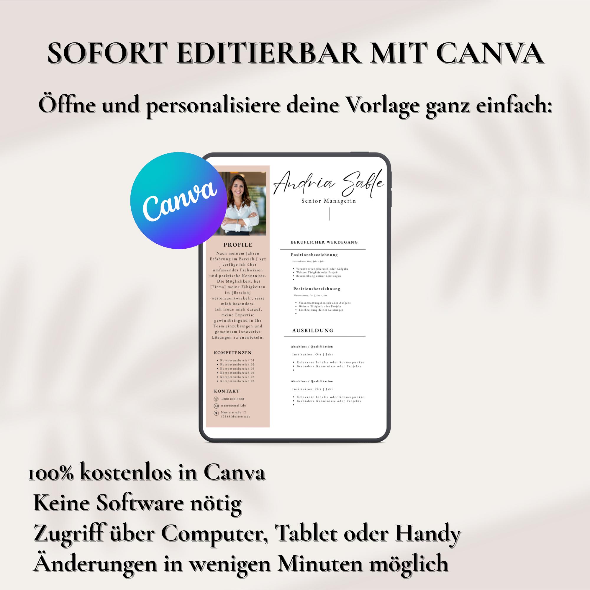 German Resume Template Canva, Editable Bewerbung Lebenslauf CV Cover ...