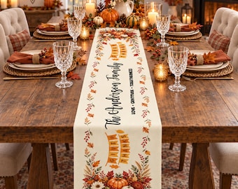 Personalized Thanksgiving Table Runner, Custom Family Fall Table Decor, Autumn Dining Table Runner, Give Thanks Decor