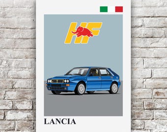 Impresión de arte mural del Lancia Delta HF Integrale / Póster retro de automóviles / Coche italiano