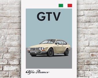 Impresión de arte mural Alfa Romeo Alfetta GTV / Póster retro de automóviles / Coche italiano