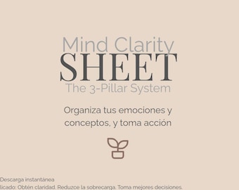 Hoja de Claridad Mental · Sistema de 3 Pilares. Gestión emocional, seguimiento de hábitos, autoconocimiento y crecimiento personal PDF imprimible