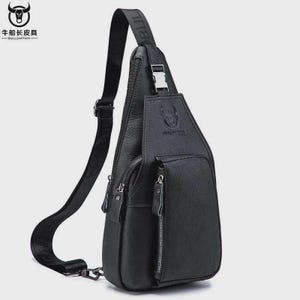 Bullcaptain Men's Genuine Leather Pack Chest Bag Multifunctional Headphone Jack Bages Casual Messenger Bags Men Bag's - Multiple Colors