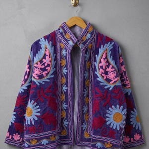 Bohemian Floral Embroidered Long Jacket Women Vintage Ethnic Coat Statement Festival Wear Hippie Style Outerwear, Gift For Her.