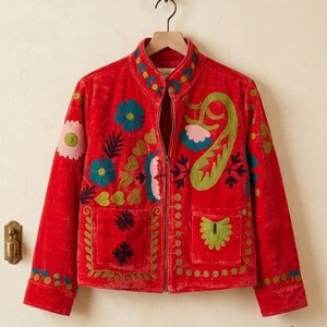 Floral Embroidered Boho Coat Women Long Jacket Vintage Style Ethnic Bohemian Outerwear Festival Wear Statement Piece, Gift For Her.
