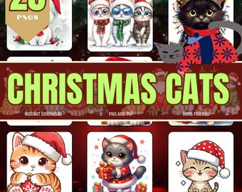 Kerstkatten, png PNGEgg | Leuke vakantie kat clipart | 25 Transparante achtergrond | Direct downloaden
