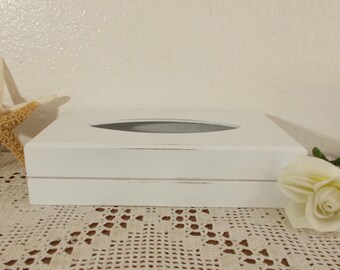 White Tissue Box Cover Upcycled Vintage Rustic Shabby Chic Distressed Wood Beach Cottage French Country Farmhouse Home Decor Wedding