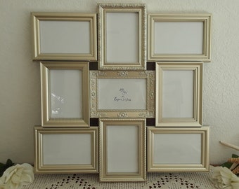 Light Champagne Gold Wedding Seating Chart Picture Frame Collage Spring Summer Fall Winter Reception Centerpiece Decoration Ornate Decor