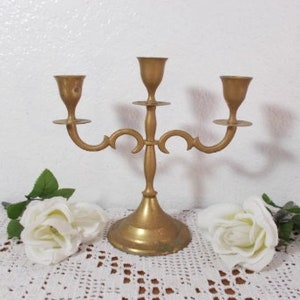 Vintage Gold Brass Unity Wedding Candelabra 3-Arm Taper Candle Holder Mid Century Country Farmhouse Retro Shabby Chic Cottage Home Decor