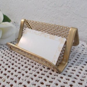 Gold Mesh Wire Business Card Holder Office Desktop Display Stand Desk Counter Storage Organizer Metallic Metal Design Bright Industrial