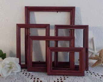 Purple Picture Frame Set Burgundy Wine Up Cycled Vintage Photo Gallery Collection Shabby Chic Wedding French Country Farmhouse Home Decor