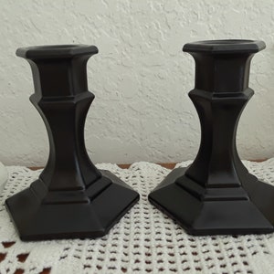 Black Taper Candle Holder Set Two Pair Candleholder Halloween Paris French Traditional Modern Goth Gothic Man Cave Home Decor Wedding Gift image 1