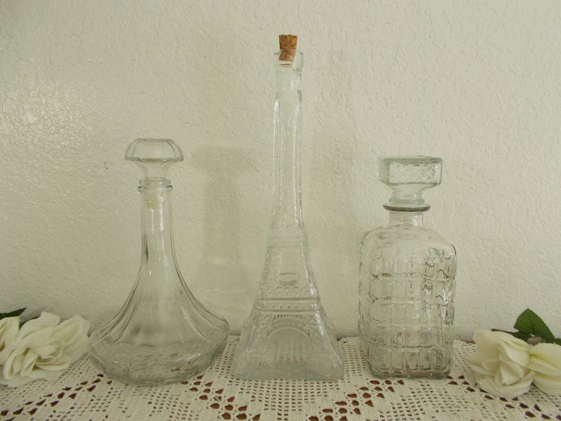 Vintage Decanter Set Clear Glass Liquor Bottle Barware Mid Etsy