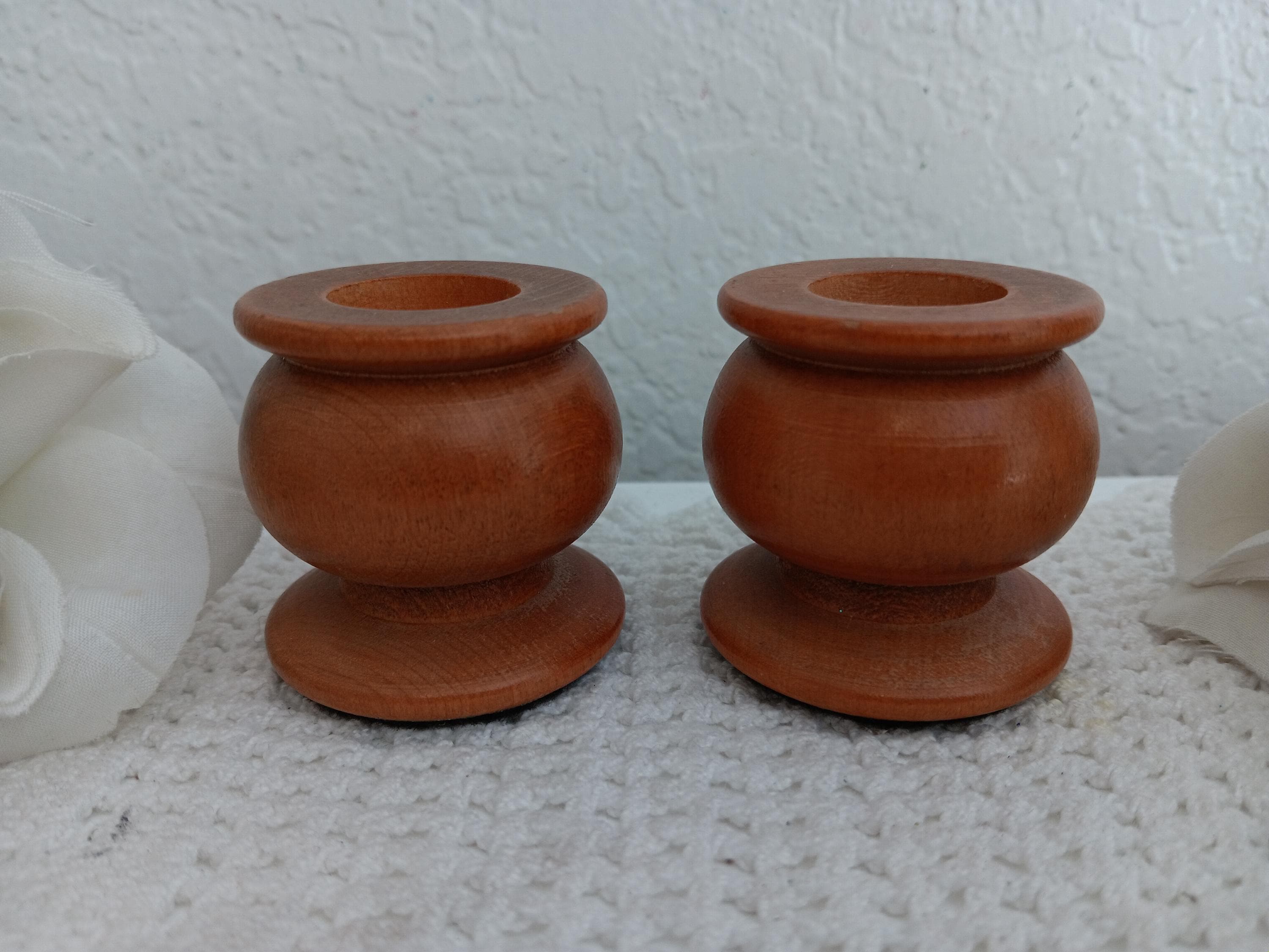 Vintage Wood Taper Candle Holder Set Carved Candleholder Pair Mid ...