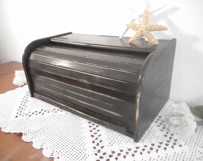 Black Bread Box Rustic Shabby Chic Distressed Wood Storage Etsy