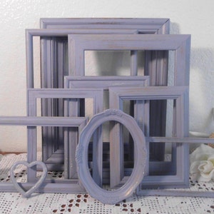 Lavender Purple Frame Set Shabby Chic Distressed Picture Photo Gallery Collection Beach Cottage French Country Farmhouse Home Decor Wedding