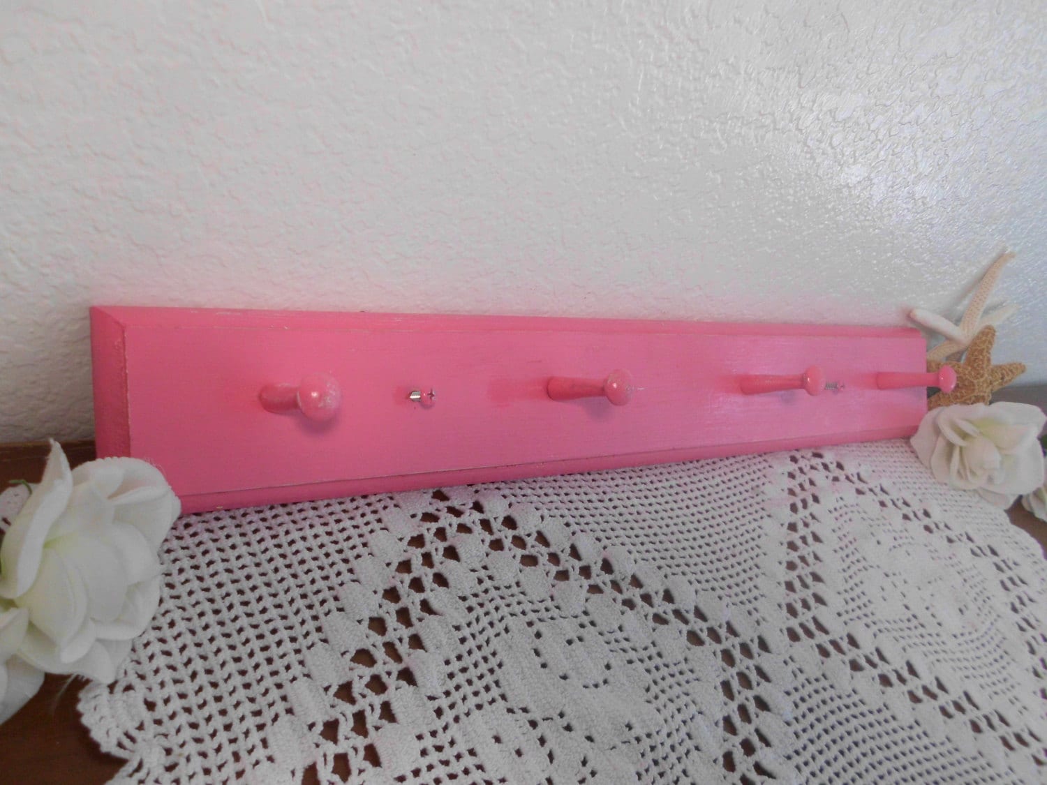 Pink Peg Rack Shabby Chic Key Robe Coat Organizer Cottage Paris Apartment French Country Farmhouse Kitchen Entry Way Hall Child Home Decor